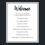 Poster Règles de la Maison de vacances Modèle de texte no<br><div class="desc">L'accueil apparaît dans un script noir en haut de cette affiche de règles de la maison pour une maison de location de courte durée. Une courte déclaration d'ouverture est sous le script. Ensuite, il y a huit règles pour une maison de location à court terme. Tout le texte est noir....</div>