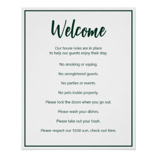 Poster Règles de la Maison de vacances Modèle vert foncé 