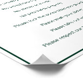 Poster Règles de la Maison de vacances Modèle vert foncé (Coin)