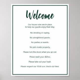 Poster Règles de la Maison de vacances Modèle vert foncé