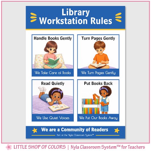 Poster Règles de la station de travail de la bibliothèque