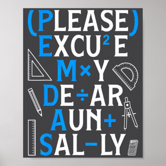 Poster Règles de maths drôles Pemdas Pun Enseignants Jour (Devant)