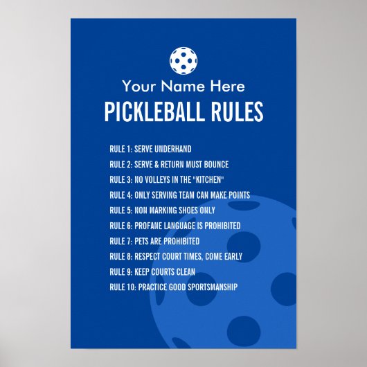 Poster Règles de Pickleball et signe d'affiche d'étiquett (Devant)