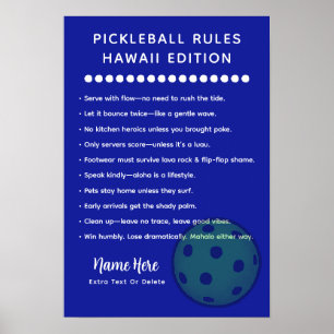 Poster Règles de Pickleball Personnalisées Édition Hawaï