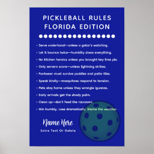 Poster Règles de Pickleball Personnalisées Règles Floride
