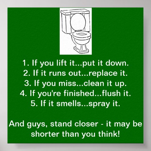 POSTER RÈGLES DE SALLE DE BAINS DE TOILETTES (Devant)