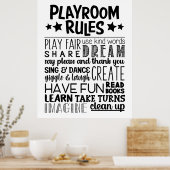 Poster Règles de salle de jeu noir et blanc (Cuisine)