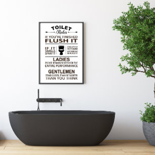 Poster Règles de toilettes drôles Humour de salle de bain