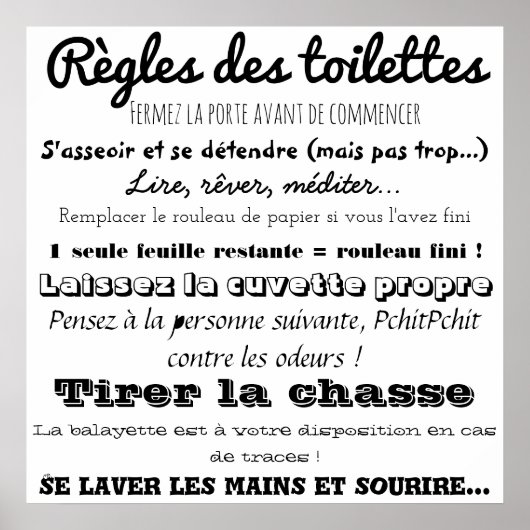 Poster Règles des toilettes (Devant)