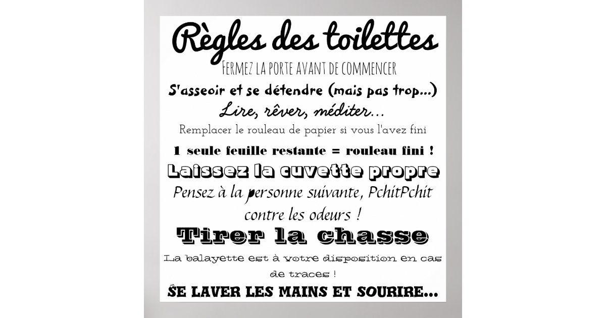 Poster Règles Des Toilettes Zazzlebe