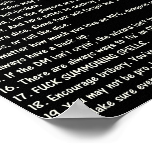 Poster Règles du DM Dragons de donjons explicites (Coin)