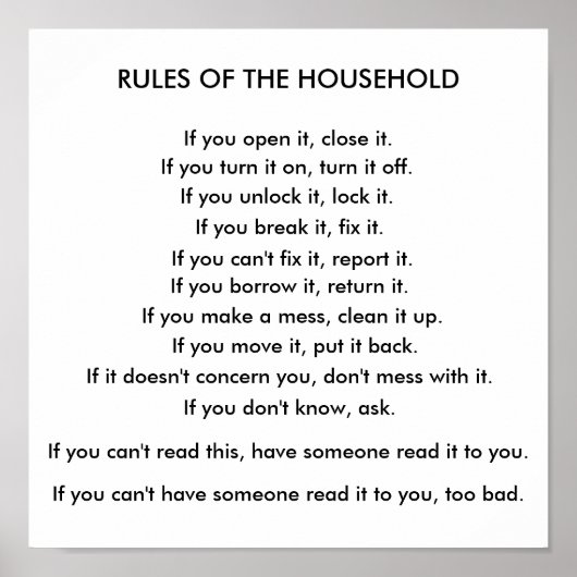 Poster Règles du ménage (Devant)