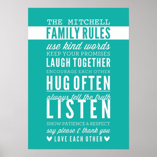 Poster RÈGLES FAMILIALES PERSONNALISÉES typographie moder (Devant)