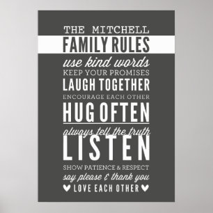 Poster RÈGLES FAMILIALES PERSONNALISÉES typographie moder