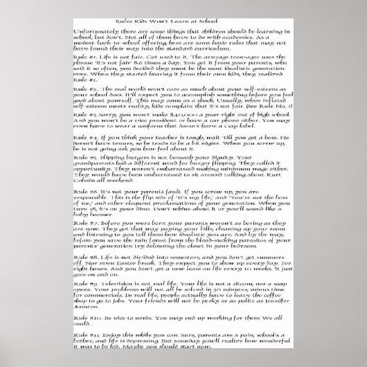 Poster Règles Les enfants n'apprendront pas (Devant)