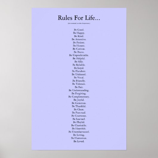 Poster 'Règles pour la vie...' - Bleu (Devant)