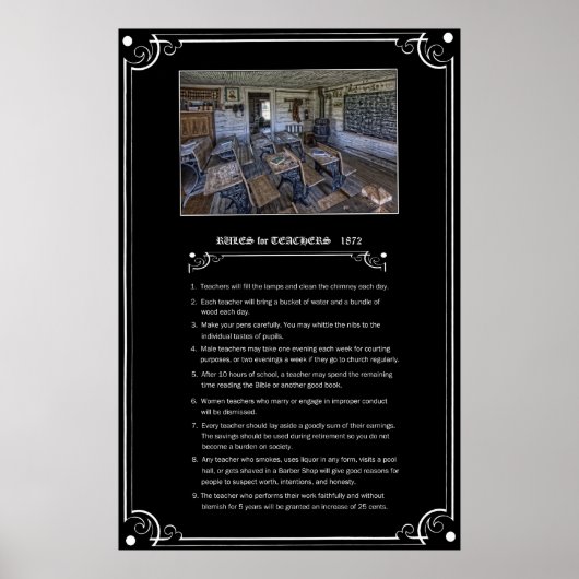 POSTER RÈGLES POUR LES ENSEIGNANTS - 1872 - TERRITOIRE DE (Devant)