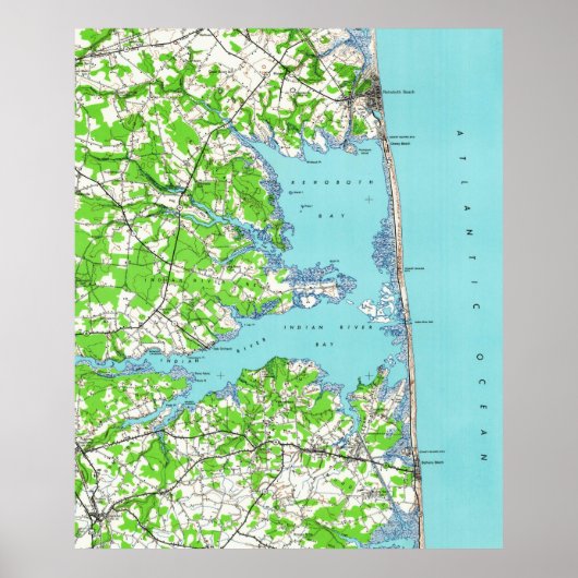 Poster Rehoboth Beach & Bethany Beach Delaware Map (1938) (Devant)