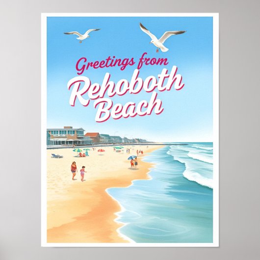 Poster Rehoboth Beach, Delaware Vintage Côtière (Devant)