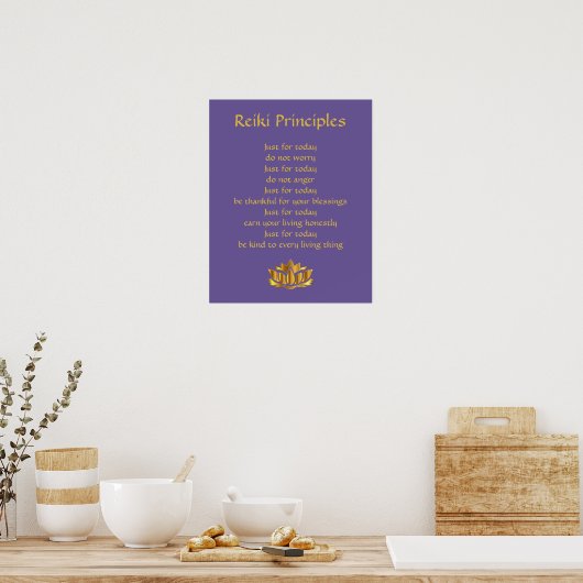 Poster Reiki Principes Purple/Gold lotus (Cuisine)