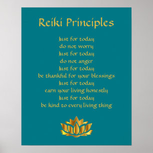 Poster Reiki Principes Turquoise/Gold Lotus