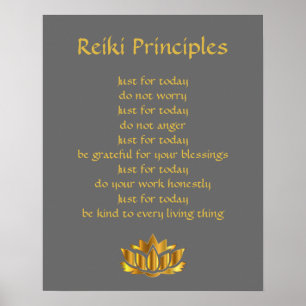 Poster Reiki principles grey and gold