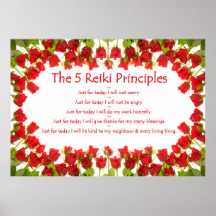 Poster Reiki Principles with Roses