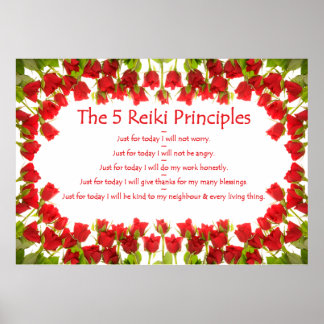 Poster Reiki Principles with Roses