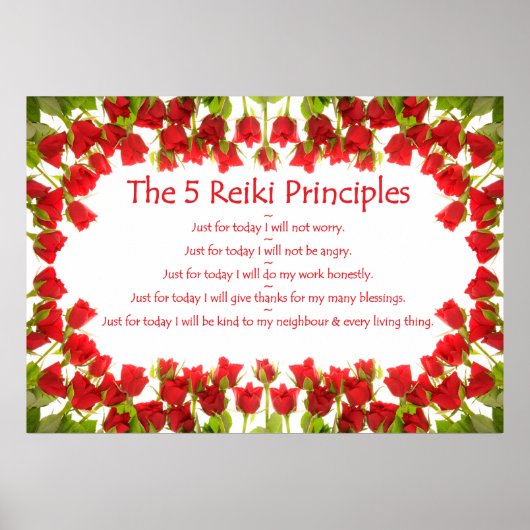 Poster Reiki Principles with Roses (Devant)