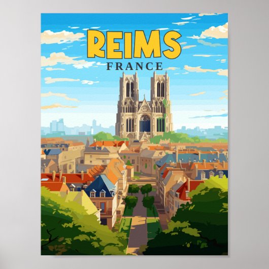 Poster Reims France illustration de voyage vintage (Devant)