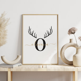 Poster Reindeer Antler Élégant Noël Monogramme