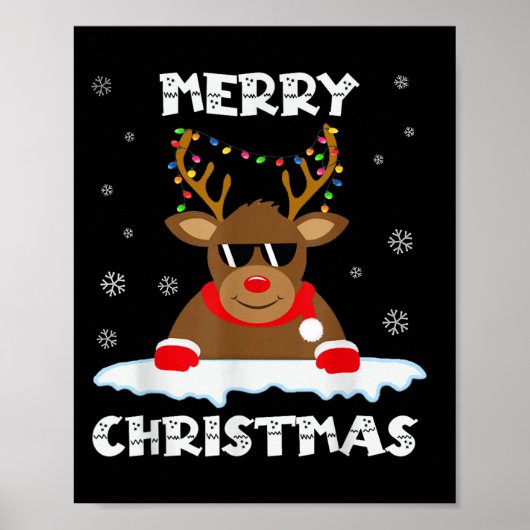 Poster Reindeer Christmas Lights Santa Deer Rudolph Merry (Devant)