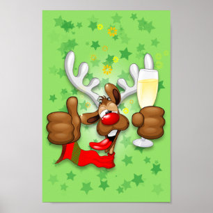 Poster Reindeer Drunk Funny Christmas Character
