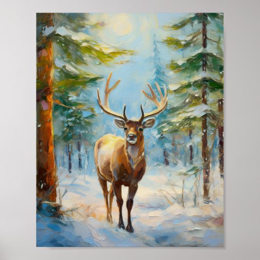 Poster Reindeer in a Winter Forest Modern Art (Devant)