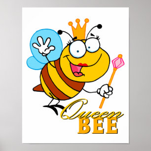 Poster reine abeille de dessin animé drôle avec texte