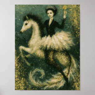 Poster Reine Ballerine sur son Hippocampe Sirène