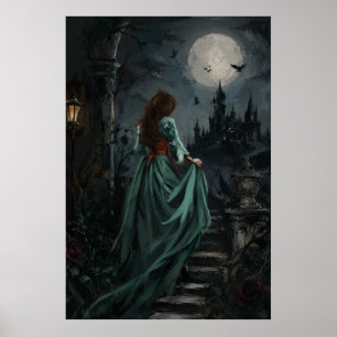 Poster Reine corbeau gothique féminine sombre au clair de