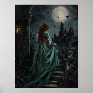 Poster Reine corbeau gothique féminine sombre au clair de