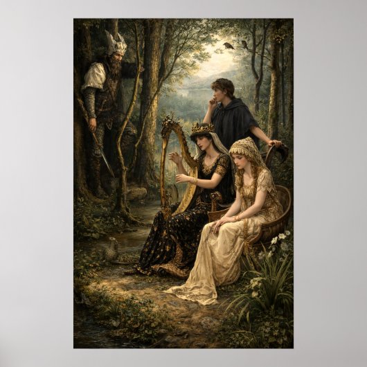 Poster Reine de conte de fées médiéval dans les bois avec (Devant)