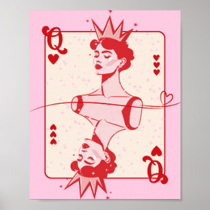 Poster Reine des Coeurs rouge et rose