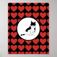 Reine des coeurs rouges chat noir blanc chaton voi