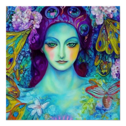 Poster Reine des fées enchantée avec papillons (Devant)