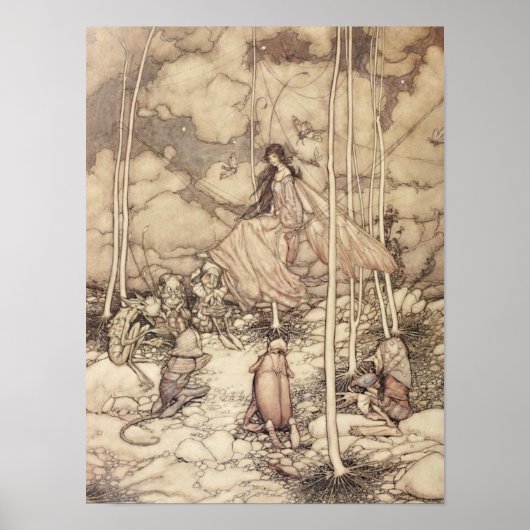 Poster Reine des fées teintée de sépia avec une créature (Devant)