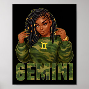 Poster Reine Gémeaux Locd Femme Noire Camo Signe du Zodia