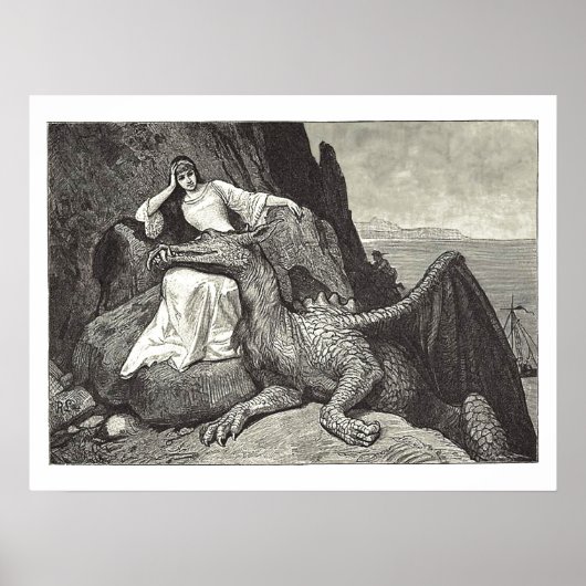 Poster Reine médiévale et son dragon de pois (Devant)