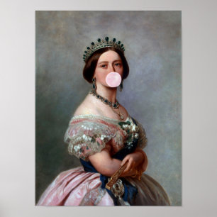 Poster Reine Victoria gomme à bulles rose soufflant