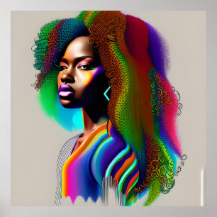Poster Reine vive arc-en-ciel mignon cheveux noir Melanin
