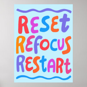 Poster RÉINITIALISER REFOCUS REDÉMARRER Lettres de bulles