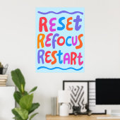 Poster RÉINITIALISER REFOCUS REDÉMARRER Lettres de bulles (Bureau à domicile)
