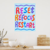 Poster RÉINITIALISER REFOCUS REDÉMARRER Lettres de bulles (Cuisine)